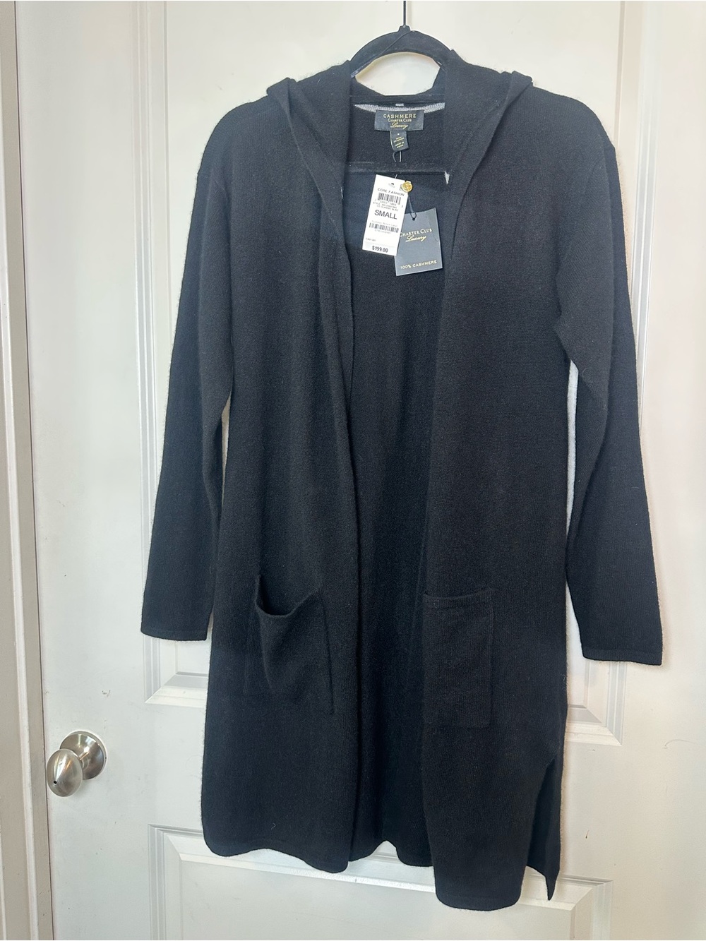 NEW Charter Club Luxury Cashmere Long Line Open Hoodie Sweater, Small